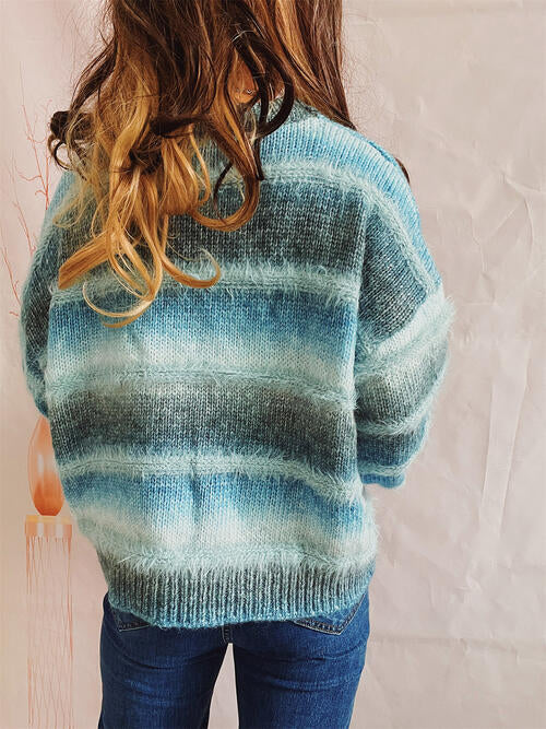 Striped Round Neck Long Sleeve Sweater 4 colors