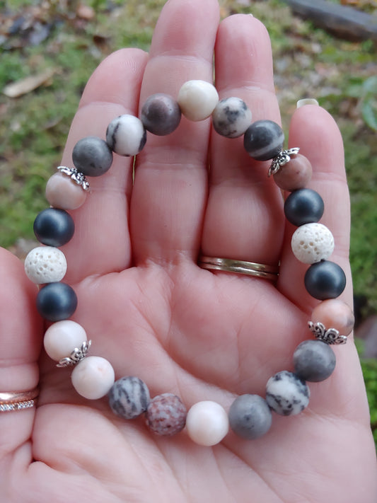 Zebra Jasper, Hematite & Lava Crystal Bracelet