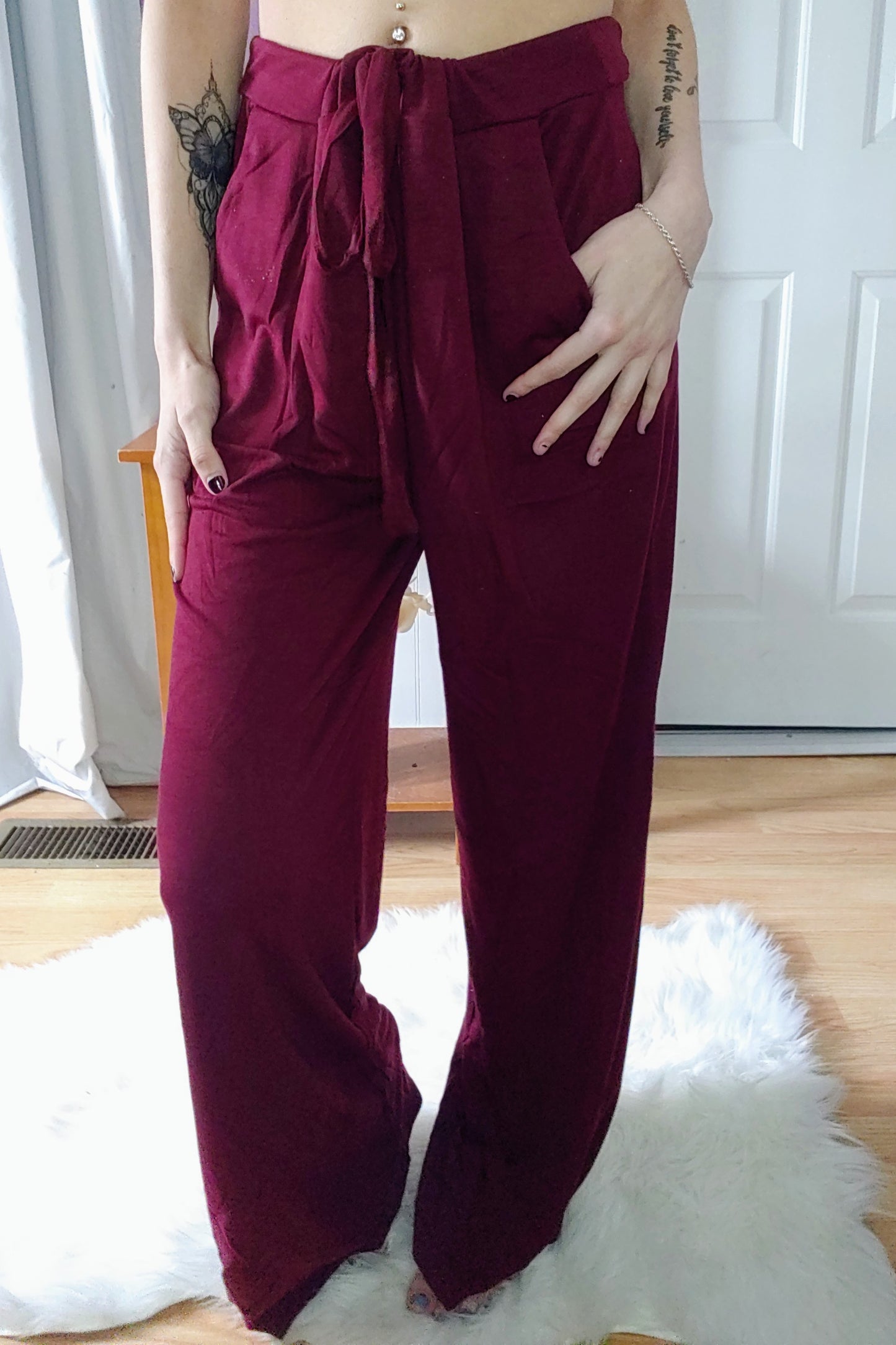 Burgundy Drawstring Pants (S-XL)