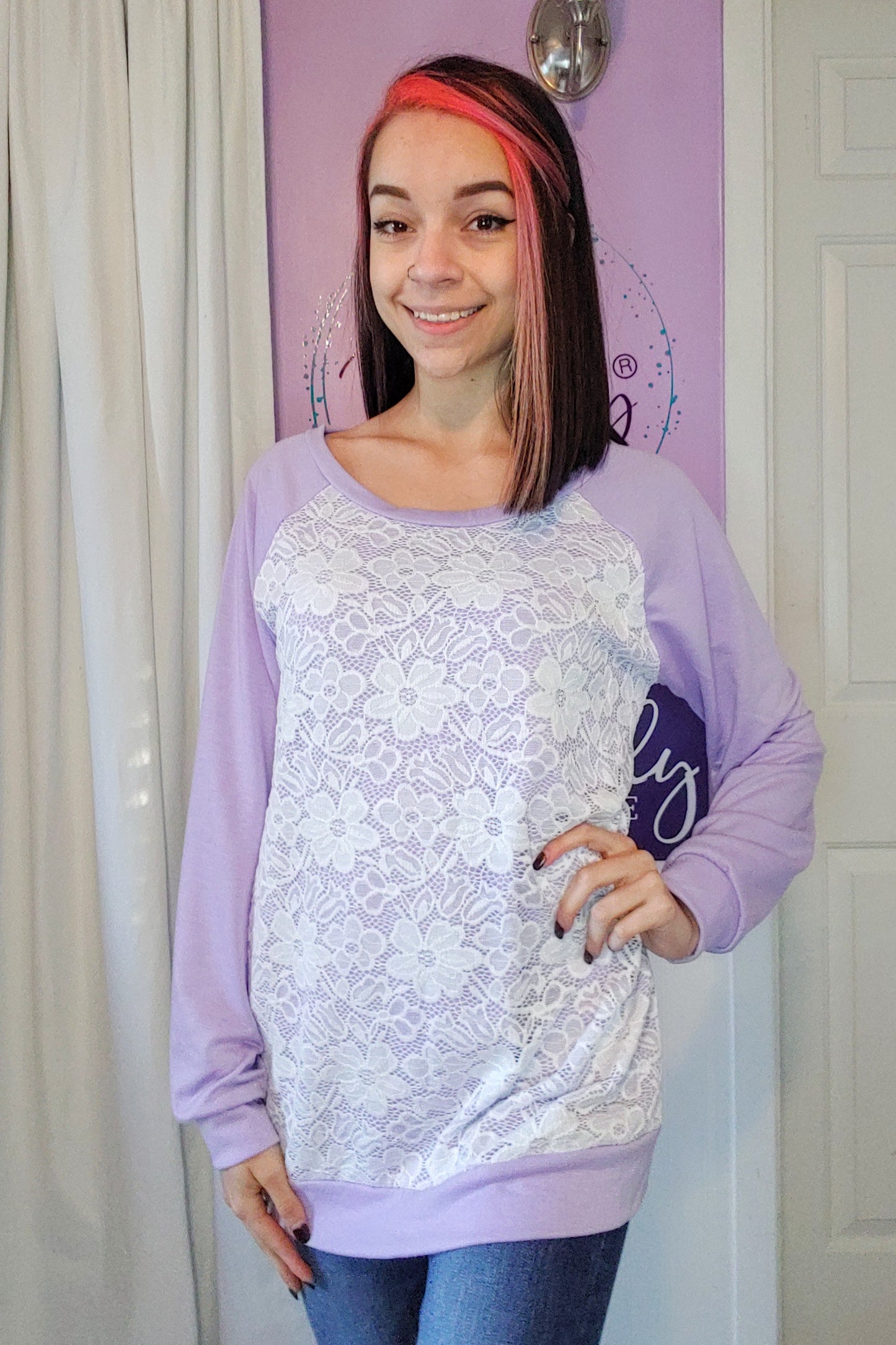 Lavender Lace On or Off Shoulder Top (S-XL)