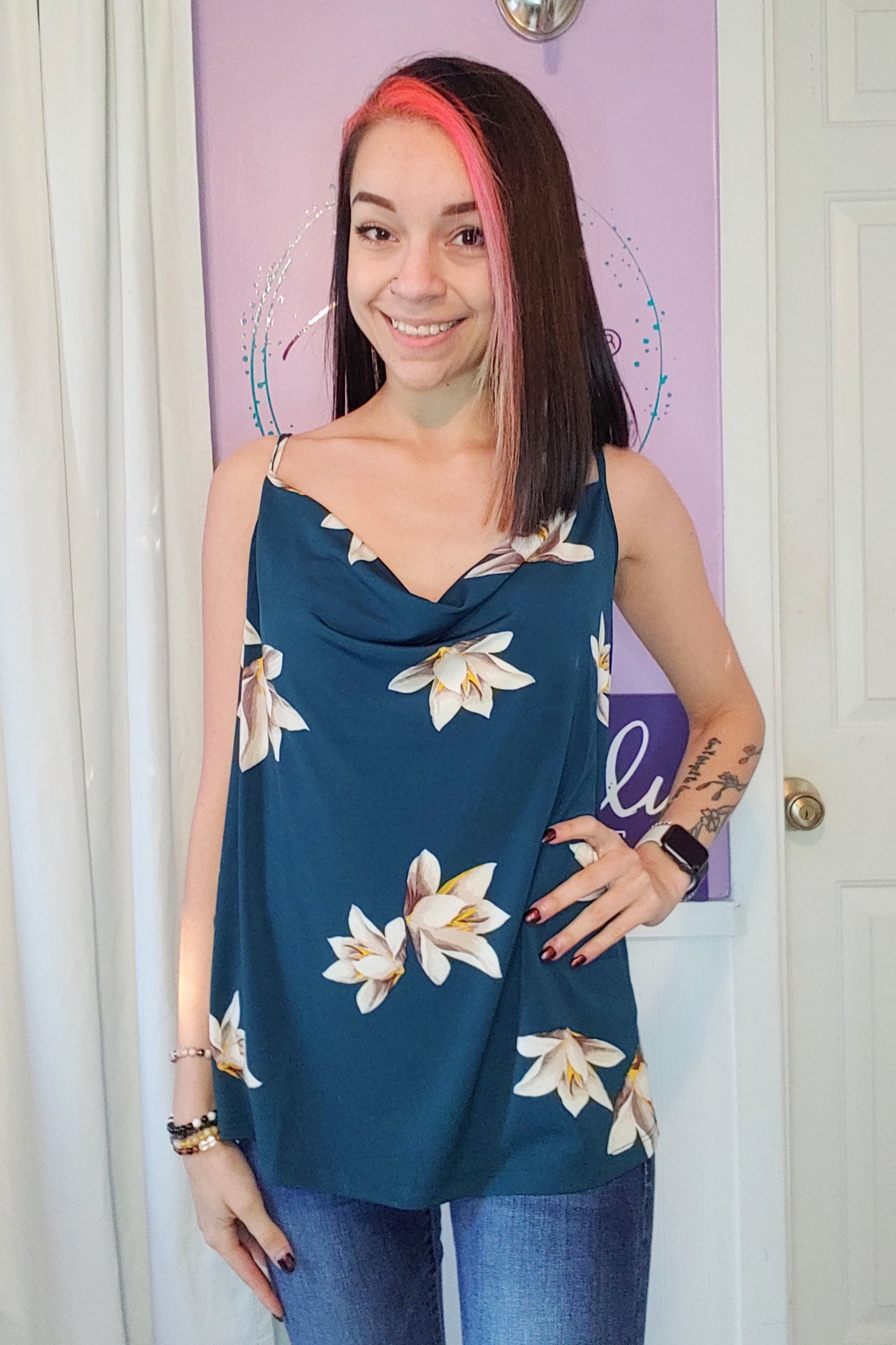Teal Floral Tank
