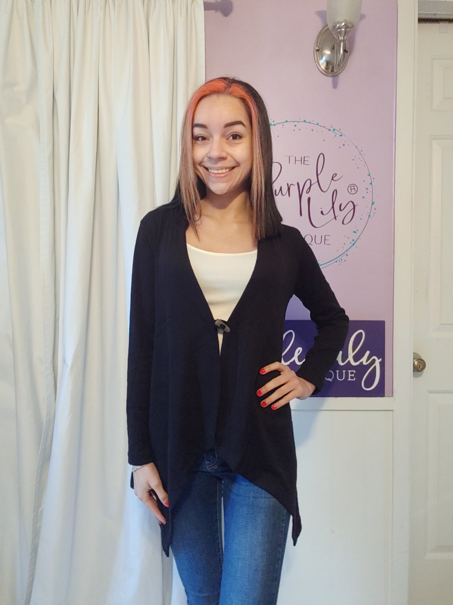 Waterfall Hooded Cardigan in Black