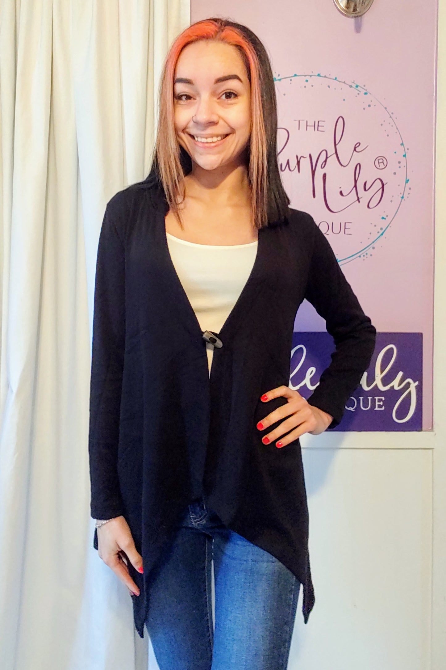 Waterfall Hooded Cardigan in Black