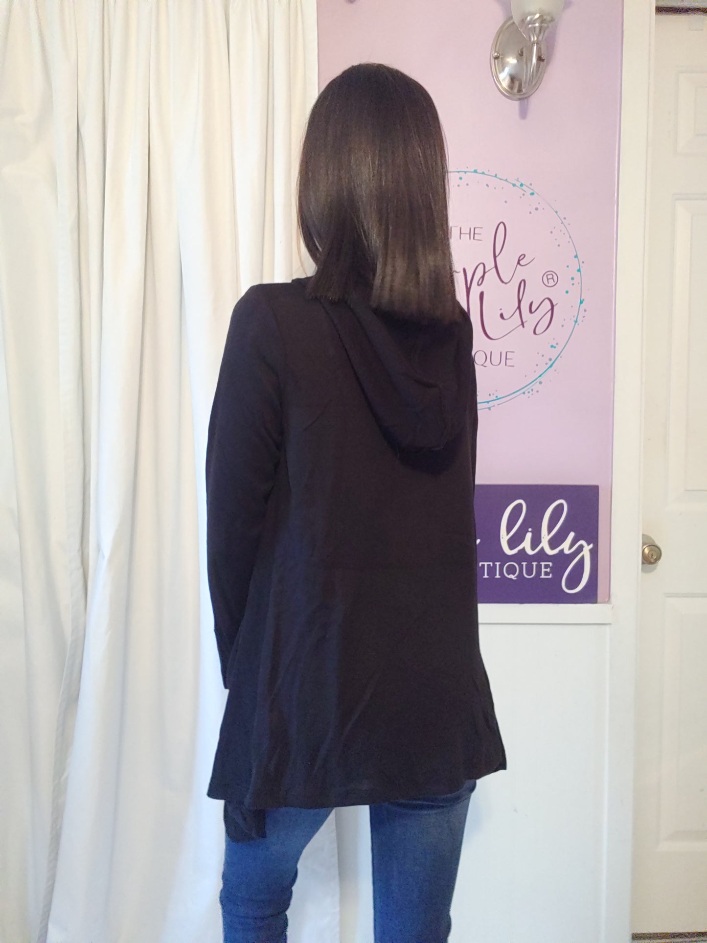 Waterfall Hooded Cardigan in Black