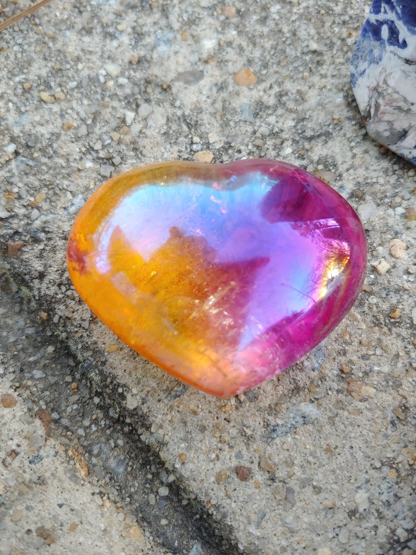 2 Color Aura Clear Quartz Heart