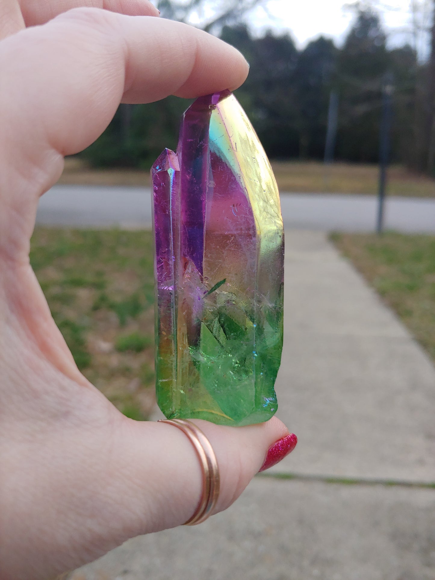 2 Color Aura Quartz Double Tower