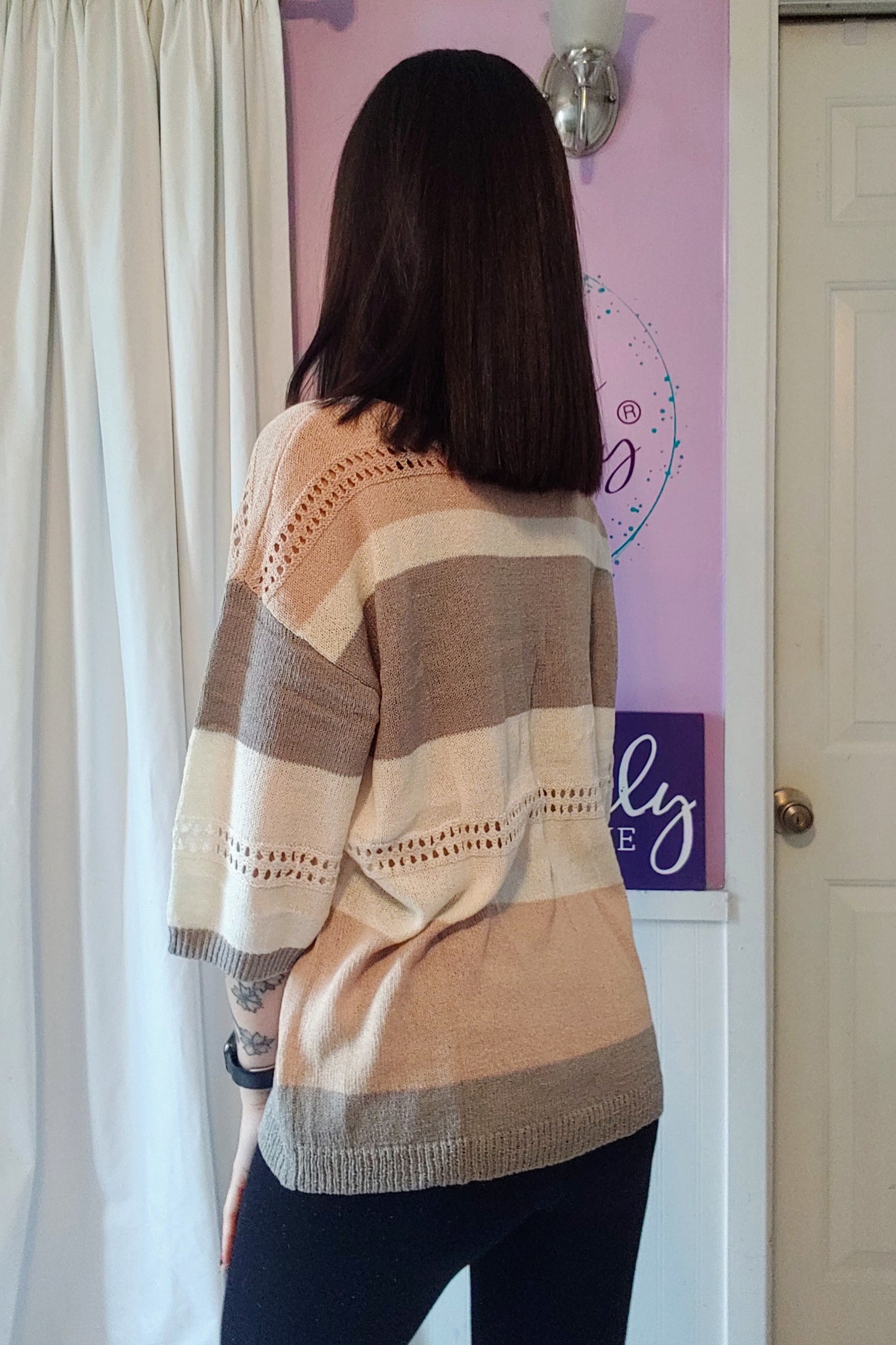 Striped Grey 3/4 Sleeve Dolman (S-XL)