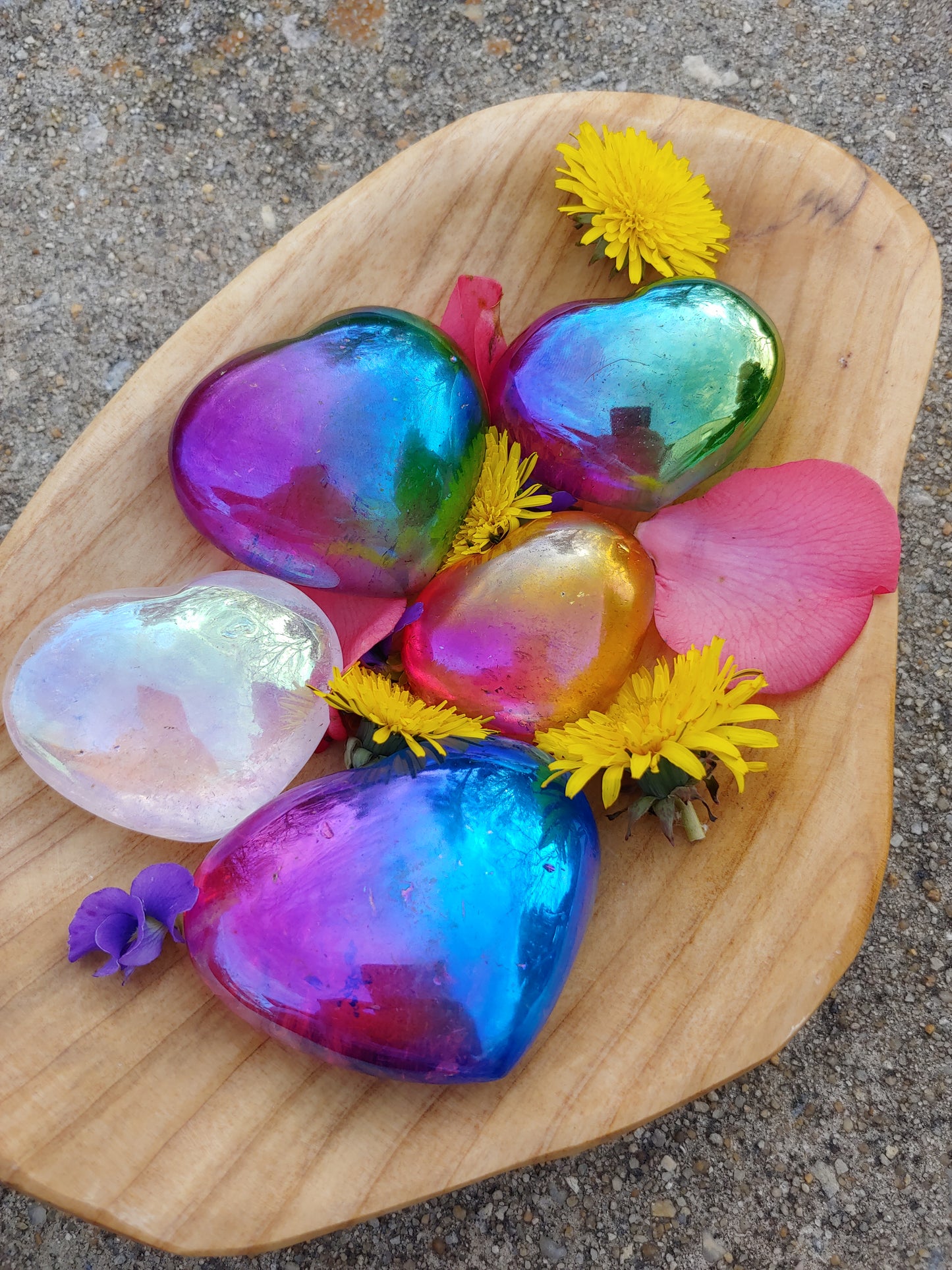 2 Color Aura Clear Quartz Heart