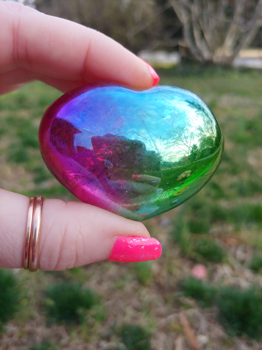 2 Color Aura Clear Quartz Heart