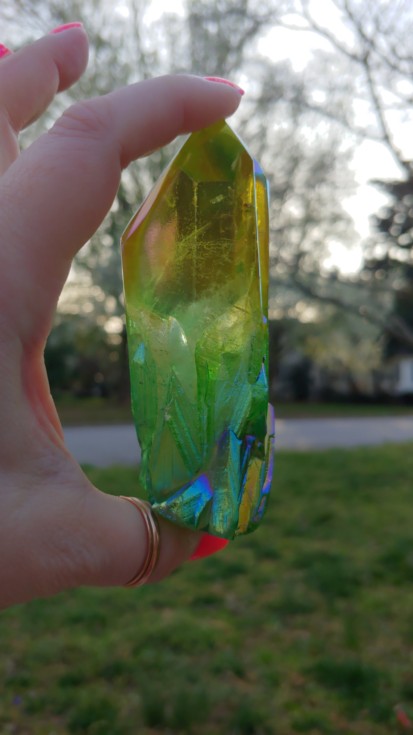 2 Color Aura Quartz Double Tower