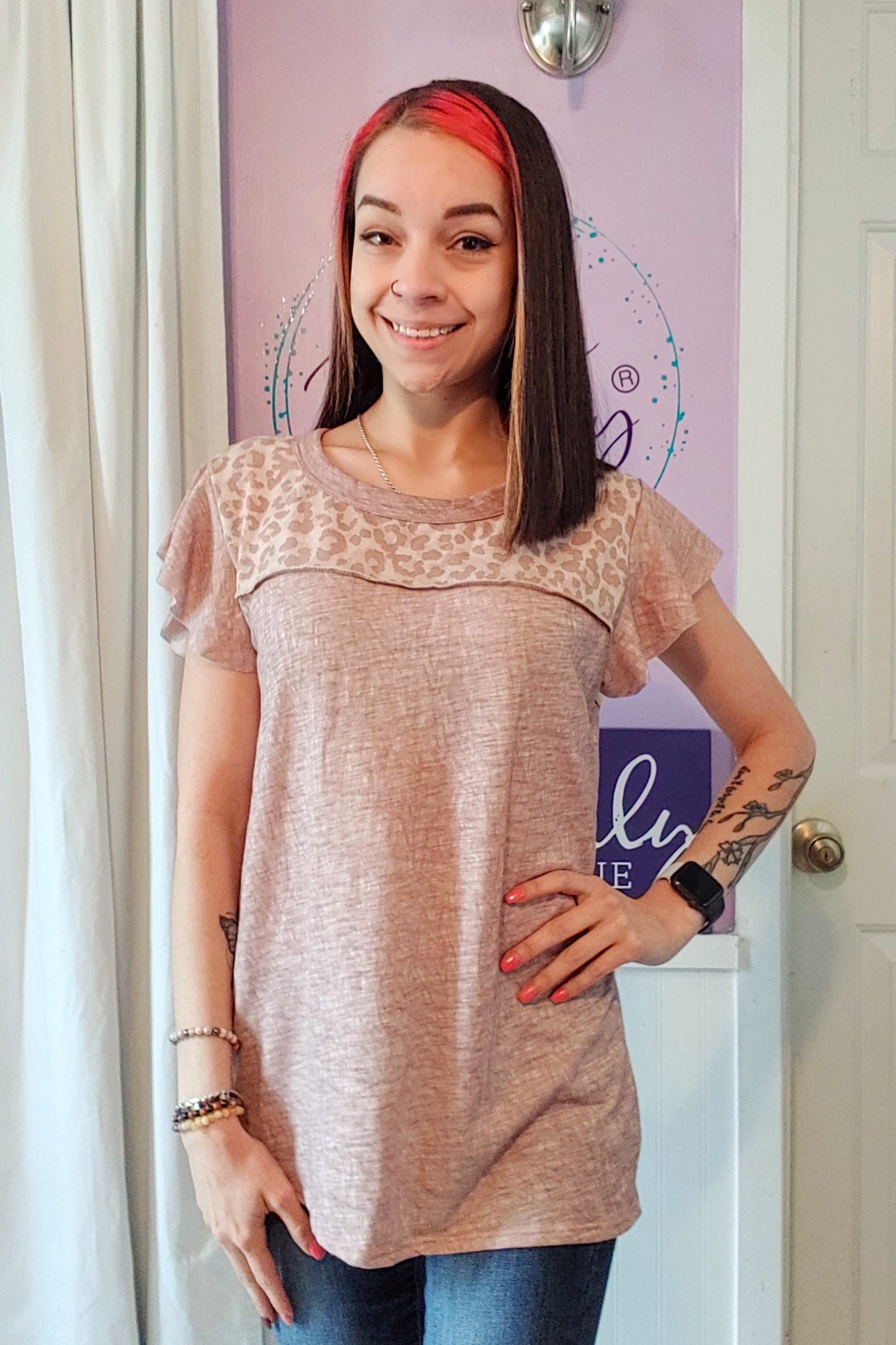 Mauve Flutter Sleeve Top (S-XL)