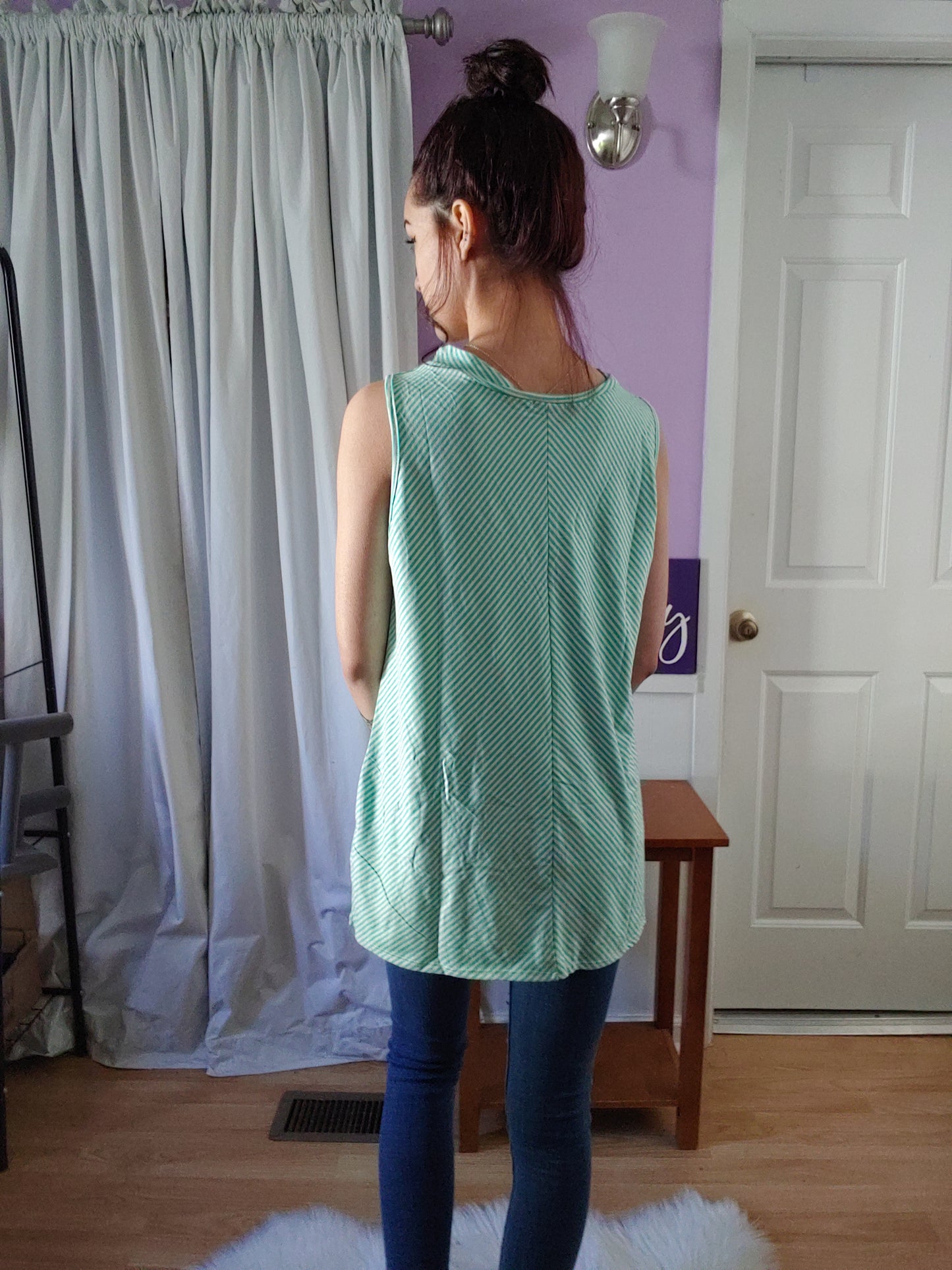 Minty Striped Flowy Tank (S-XL)