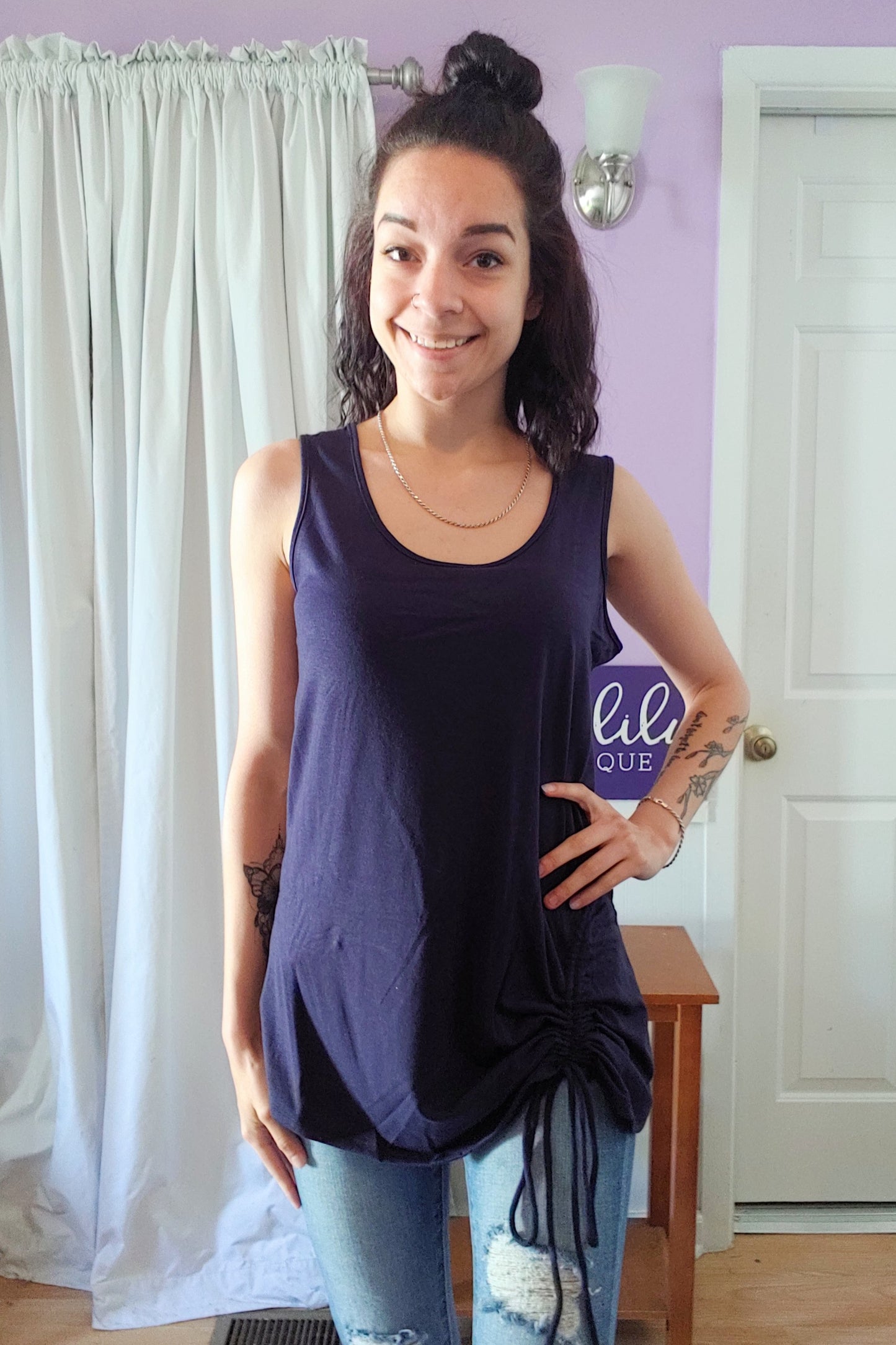 Tie Up Tank in Navy (S-XL)