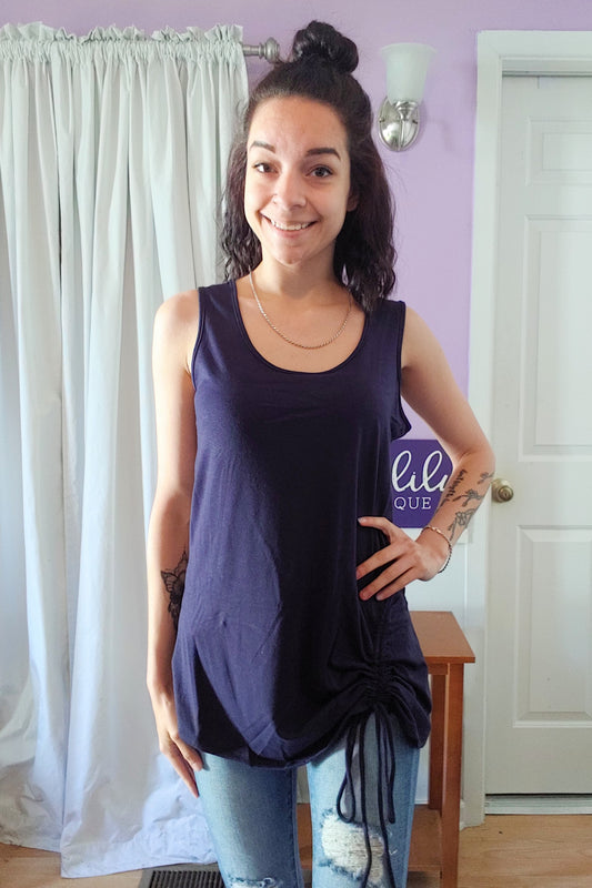 Tie Up Tank in Navy (S-XL)