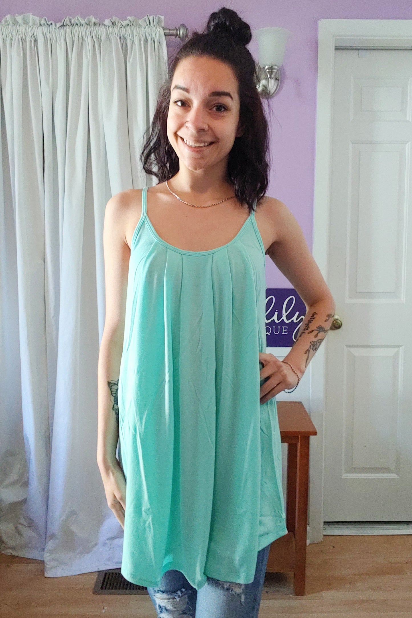 Mint Pleated Tank (S-XL)