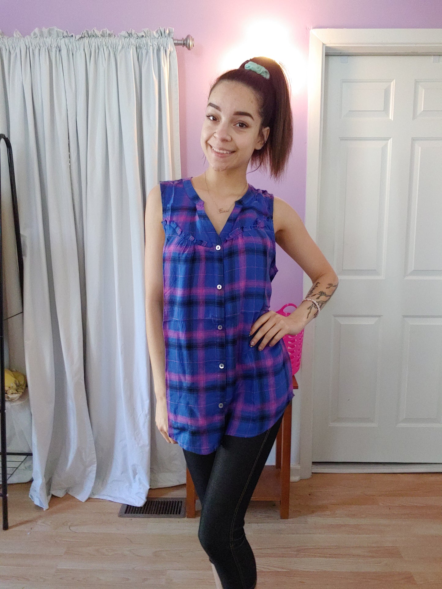 Perfect Plaid Lace Back Tank