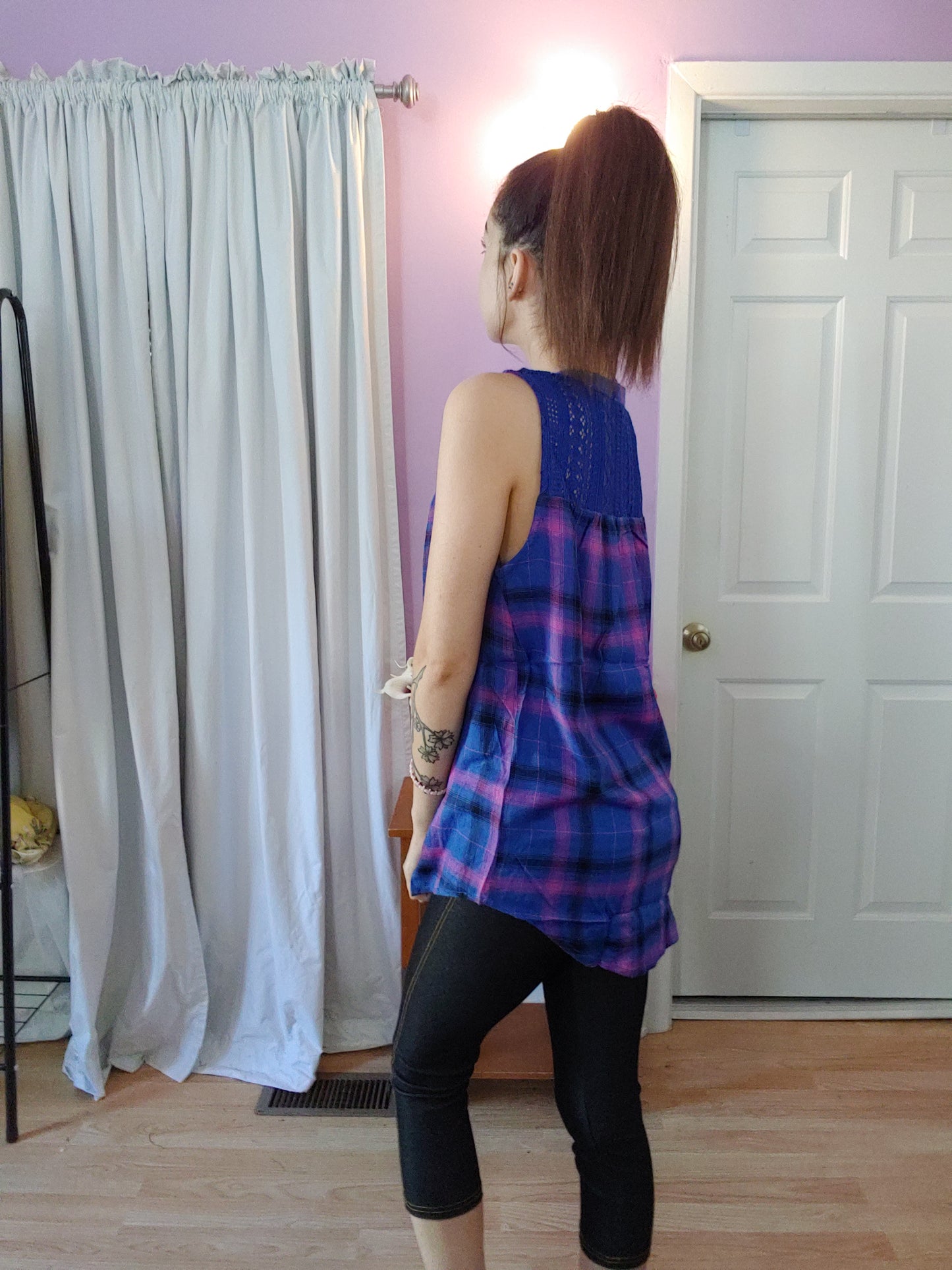 Perfect Plaid Lace Back Tank