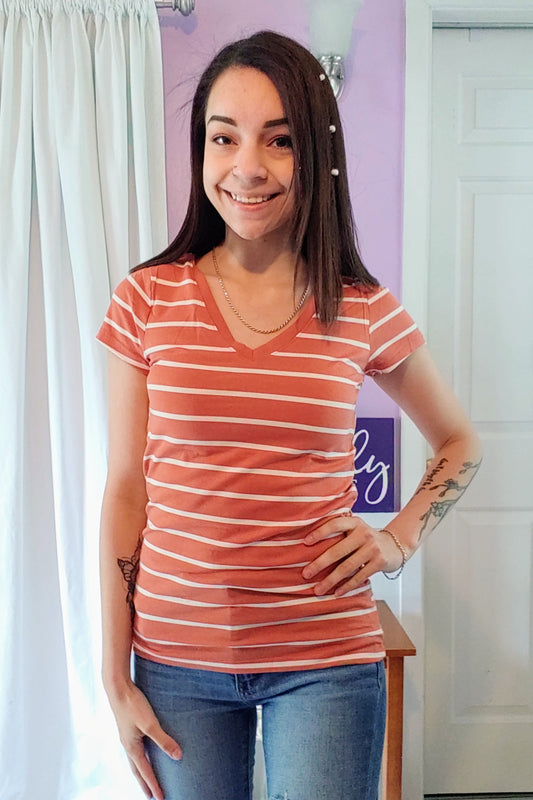 Wishful Tee in Striped Rust
