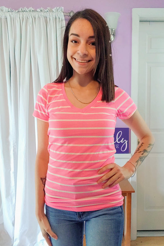 Wishful Tee in Striped Neon Light Pink