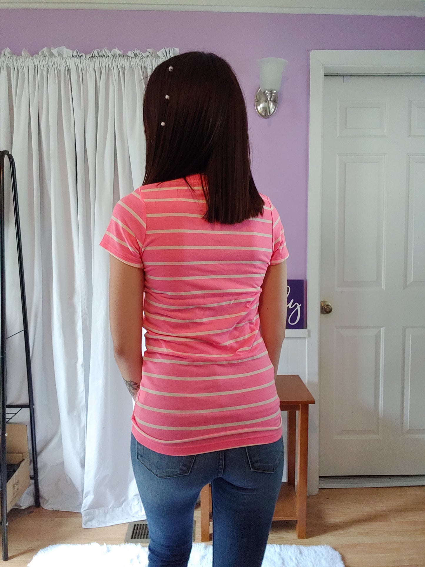 Wishful Tee in Striped Neon Light Pink