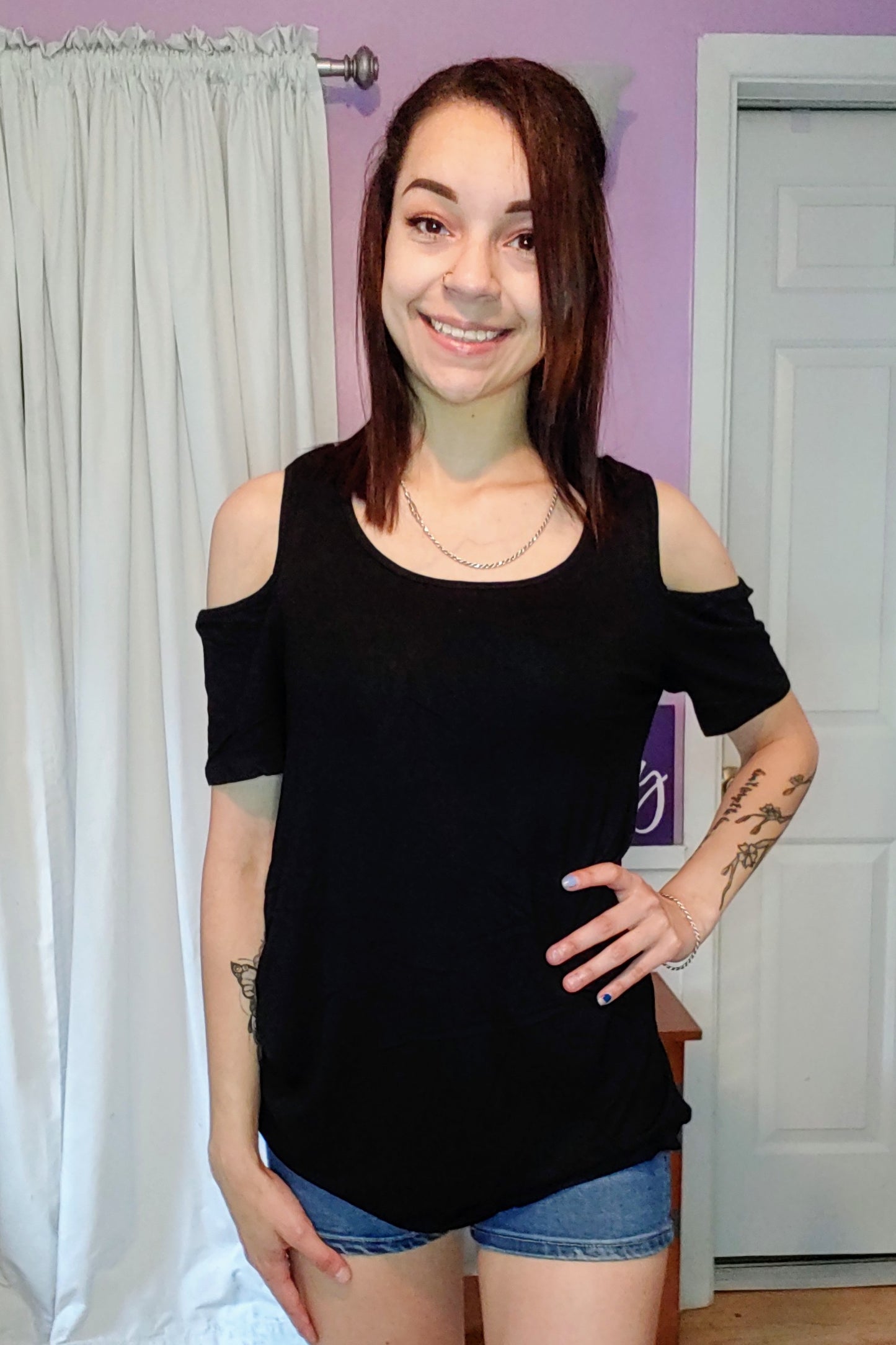 Black Open Back Cold Shoulder Top