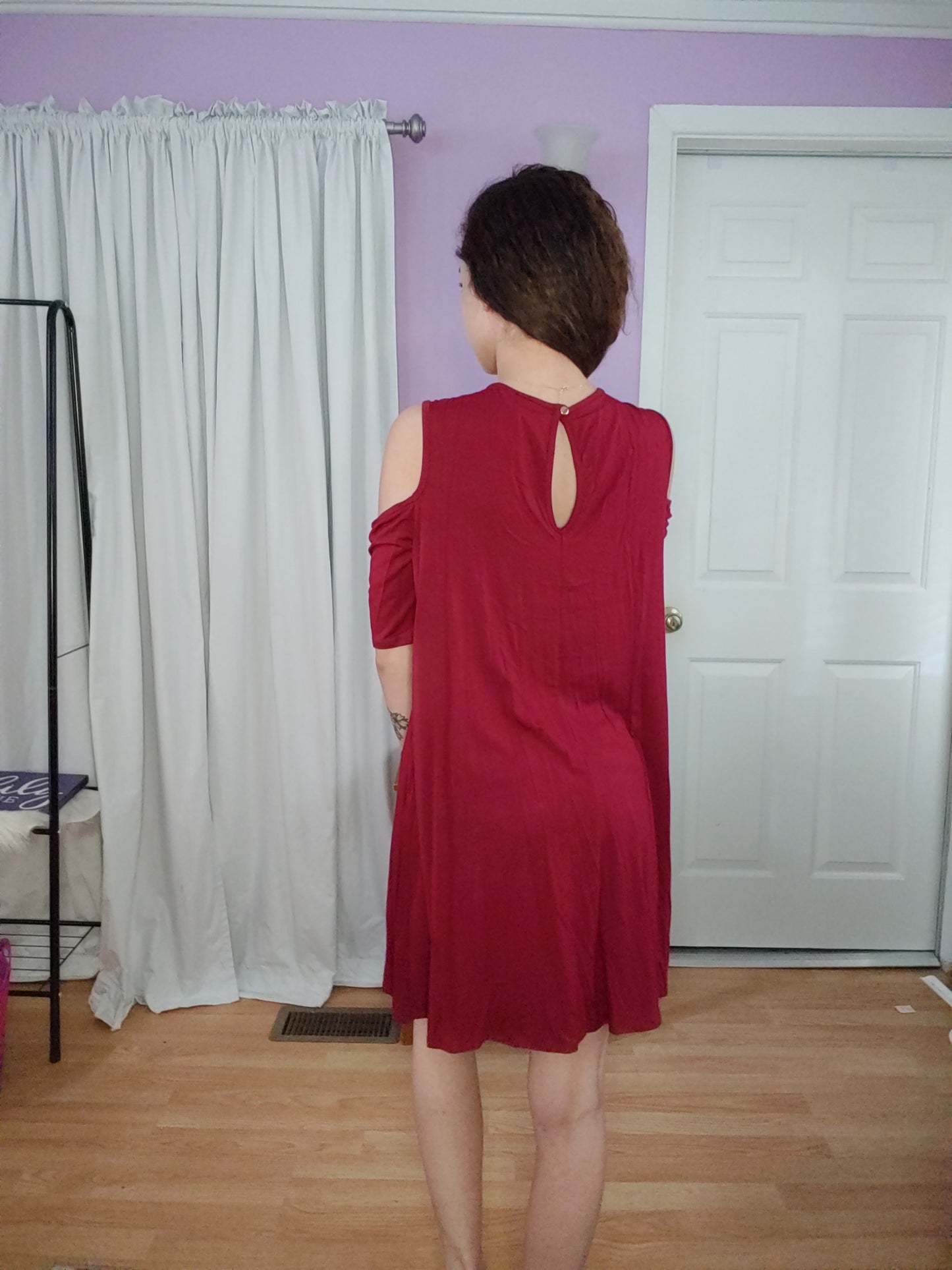 Burgundy Lace Cold Shoulder Dress