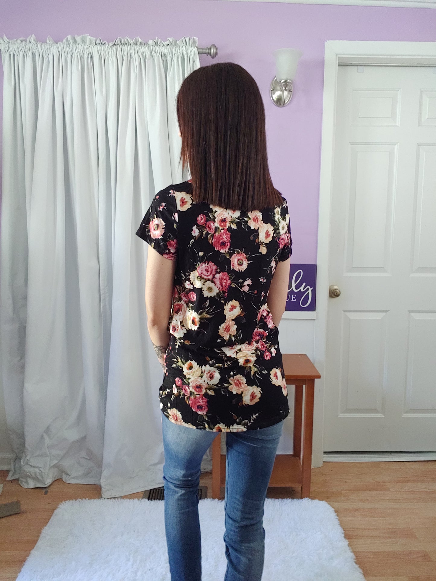 Black Floral Twist Top