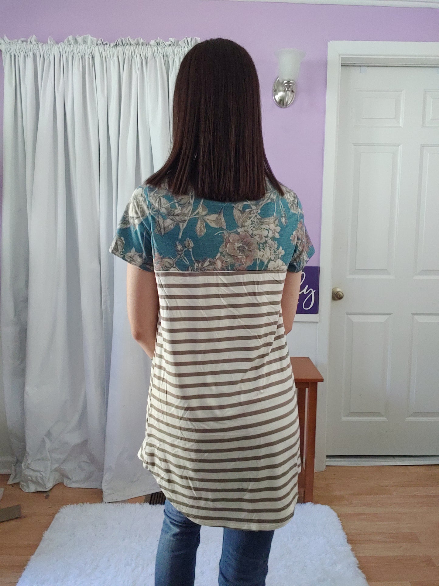 Teal Floral Striped Top