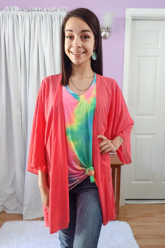 Neon Coral Kimono