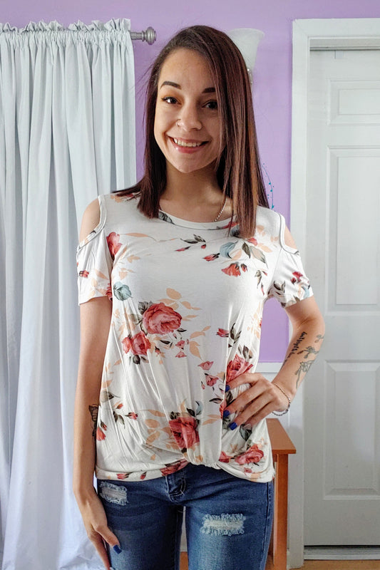 Flirty Floral Cold Shoulder Top