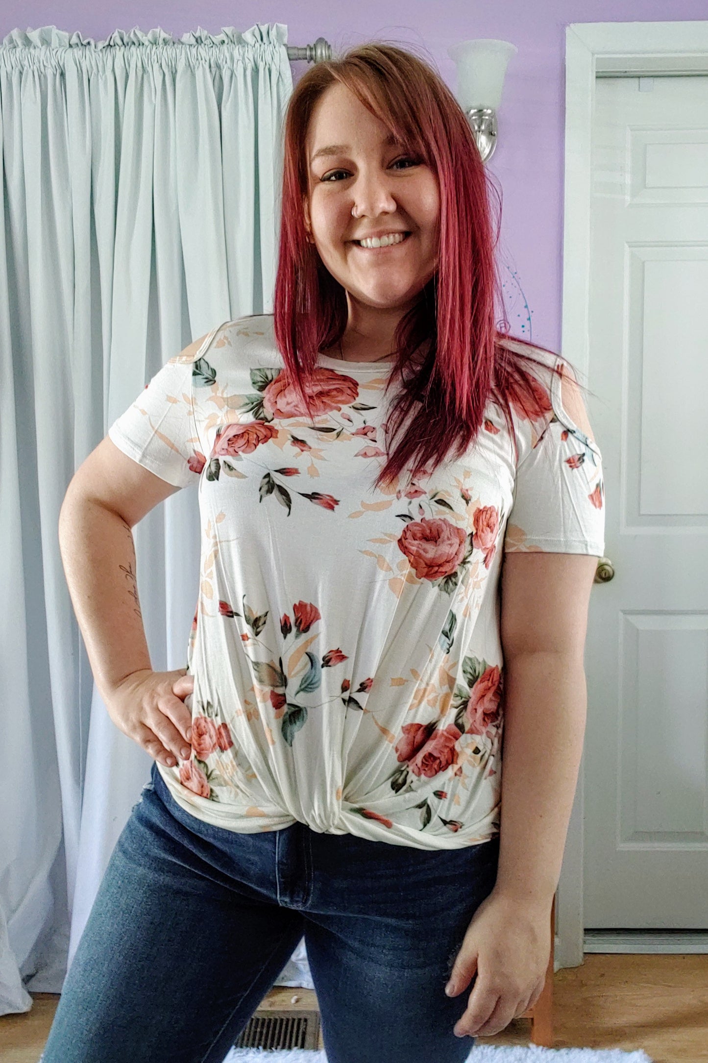 Flirty Floral Cold Shoulder Top