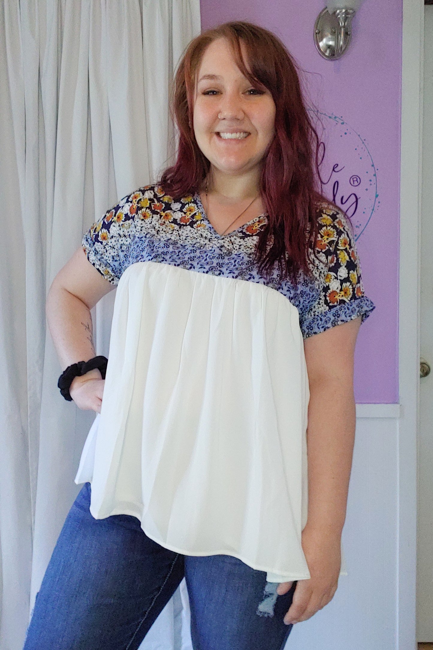 Flowy Floral Ivory Top (S-XL)