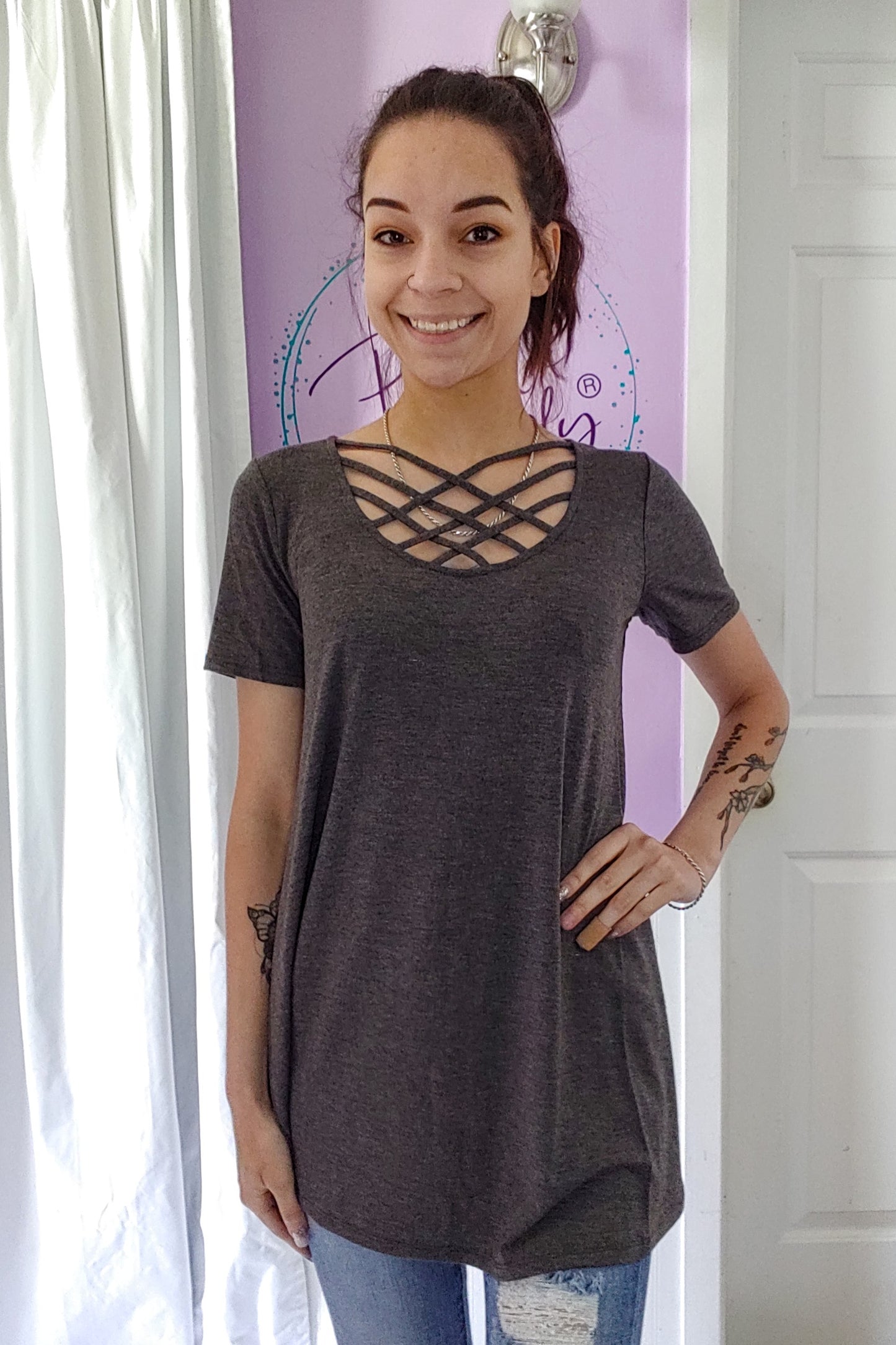 Tara Cross Tee in Navy (S-XL)