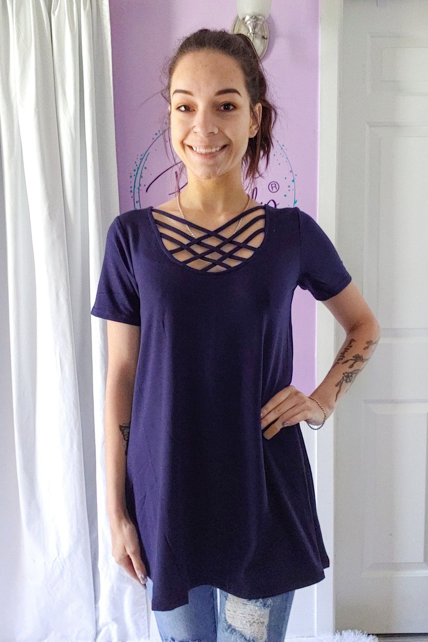Tara Cross Tee in Royal (S-XL)