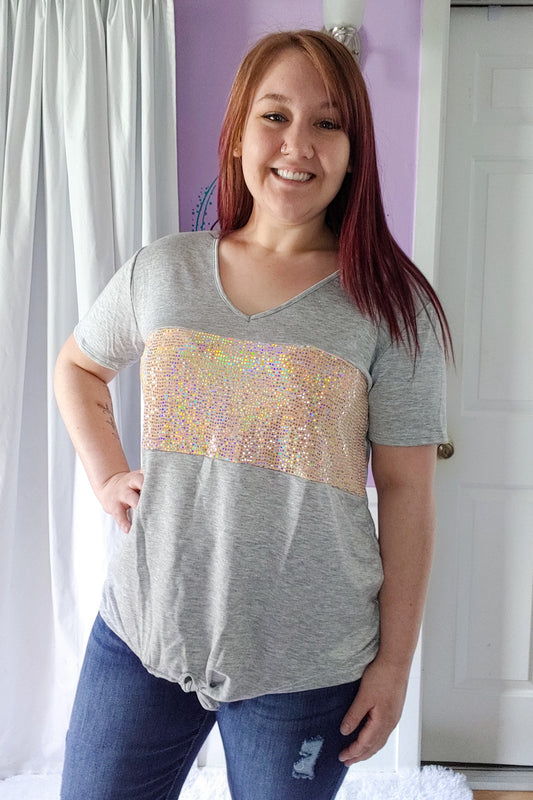 Grey Sequin Tie Top