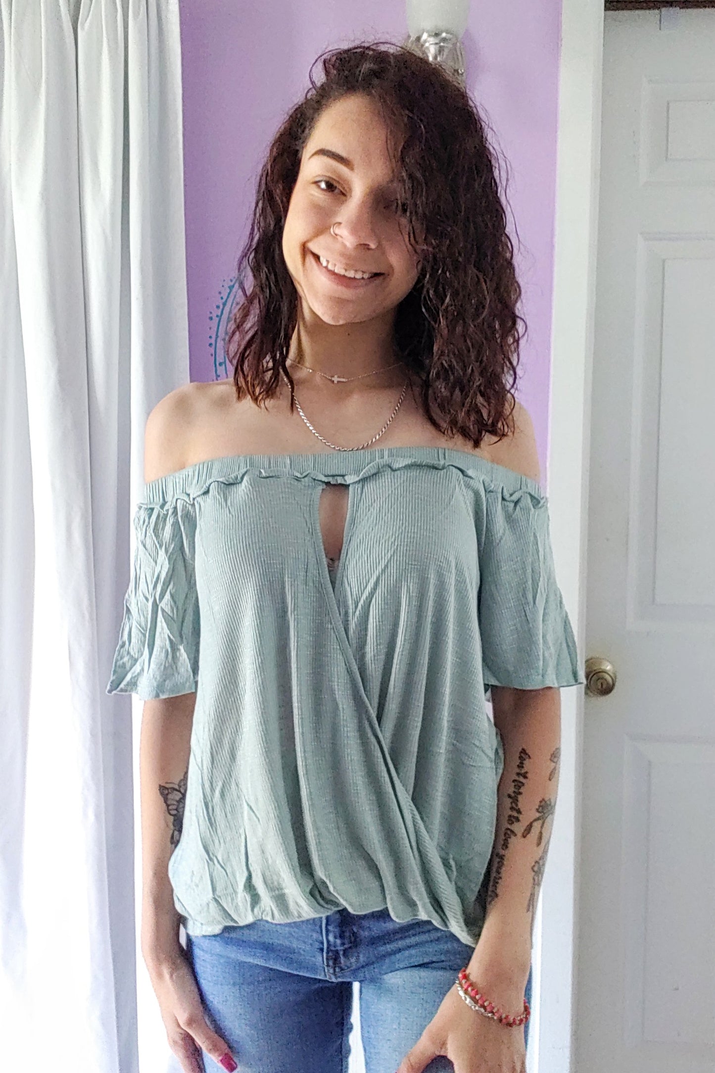 Melody Off Shoulder Top in Sage