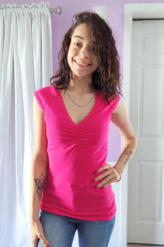 Fuchsia Fitted Cap Sleeve Tank