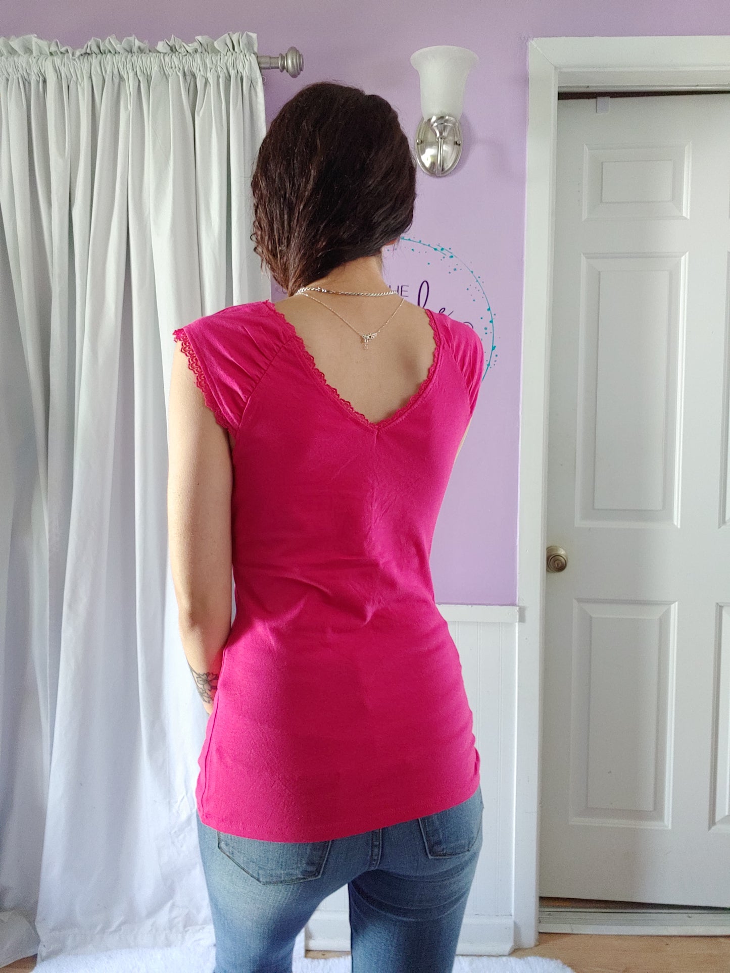 Fuchsia Fitted Cap Sleeve Tank