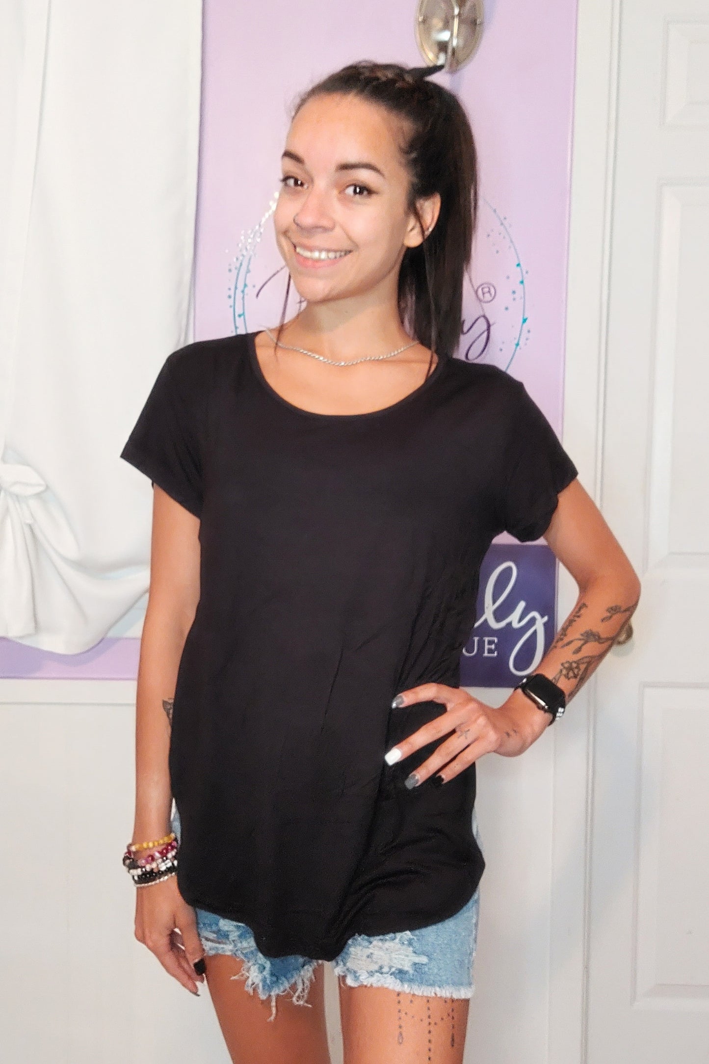 Black Cut Out Back Tee