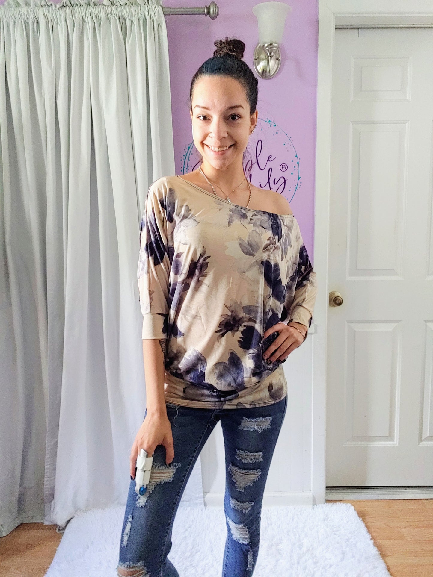 Navy Big Flower Dolman (S-XL)