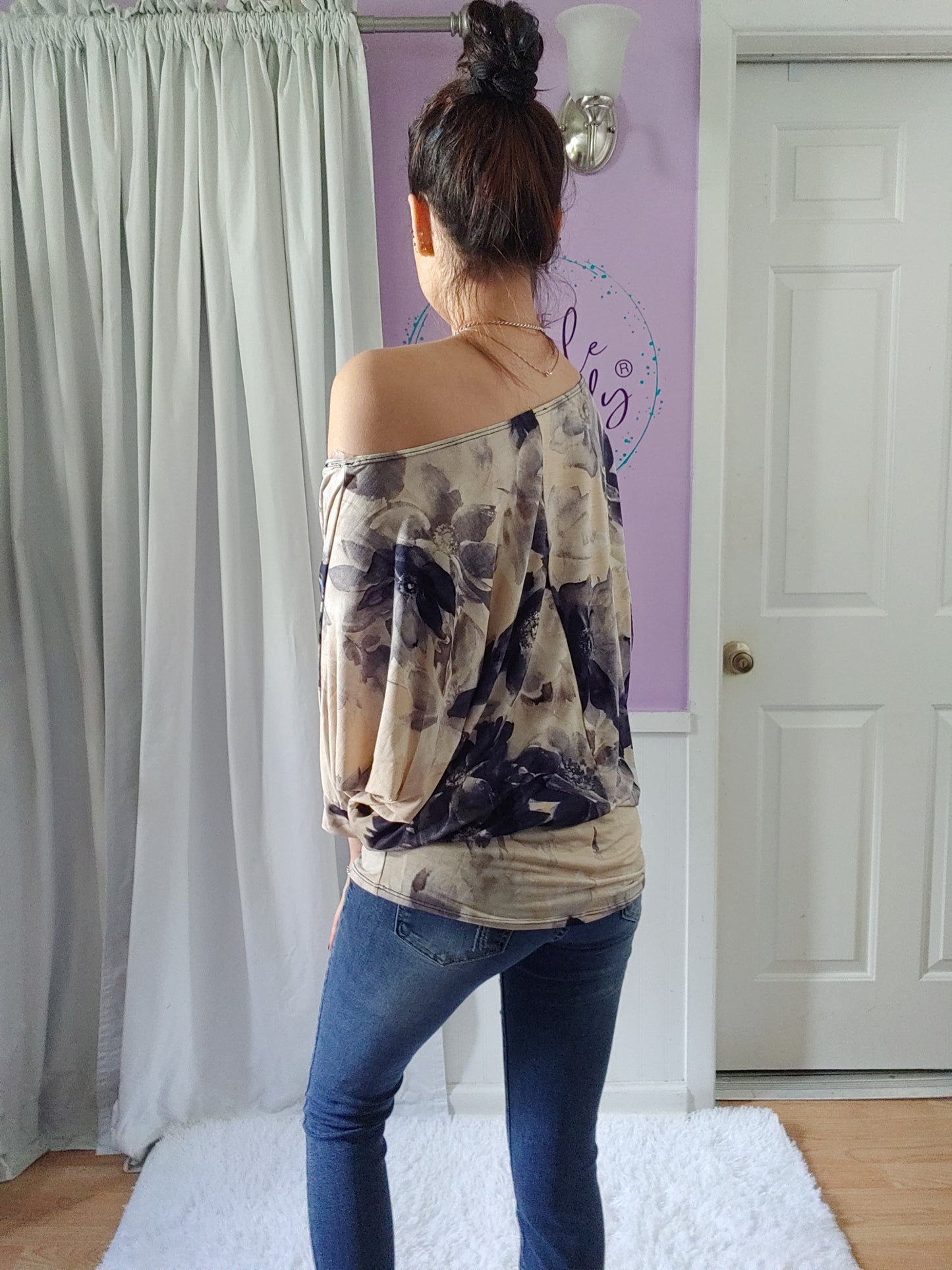 Navy Big Flower Dolman (S-XL)