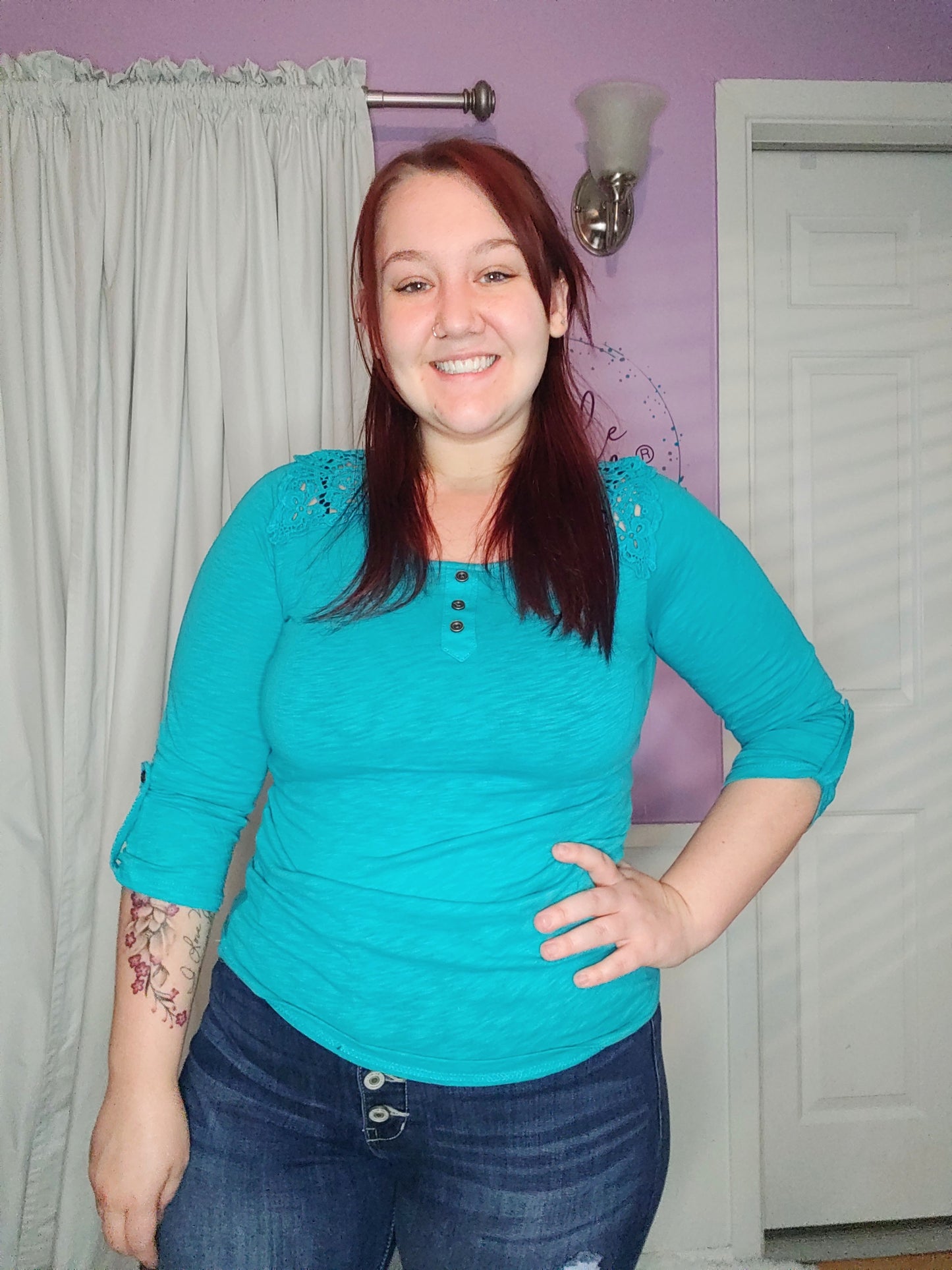 Leslie Lace Top in Turquoise