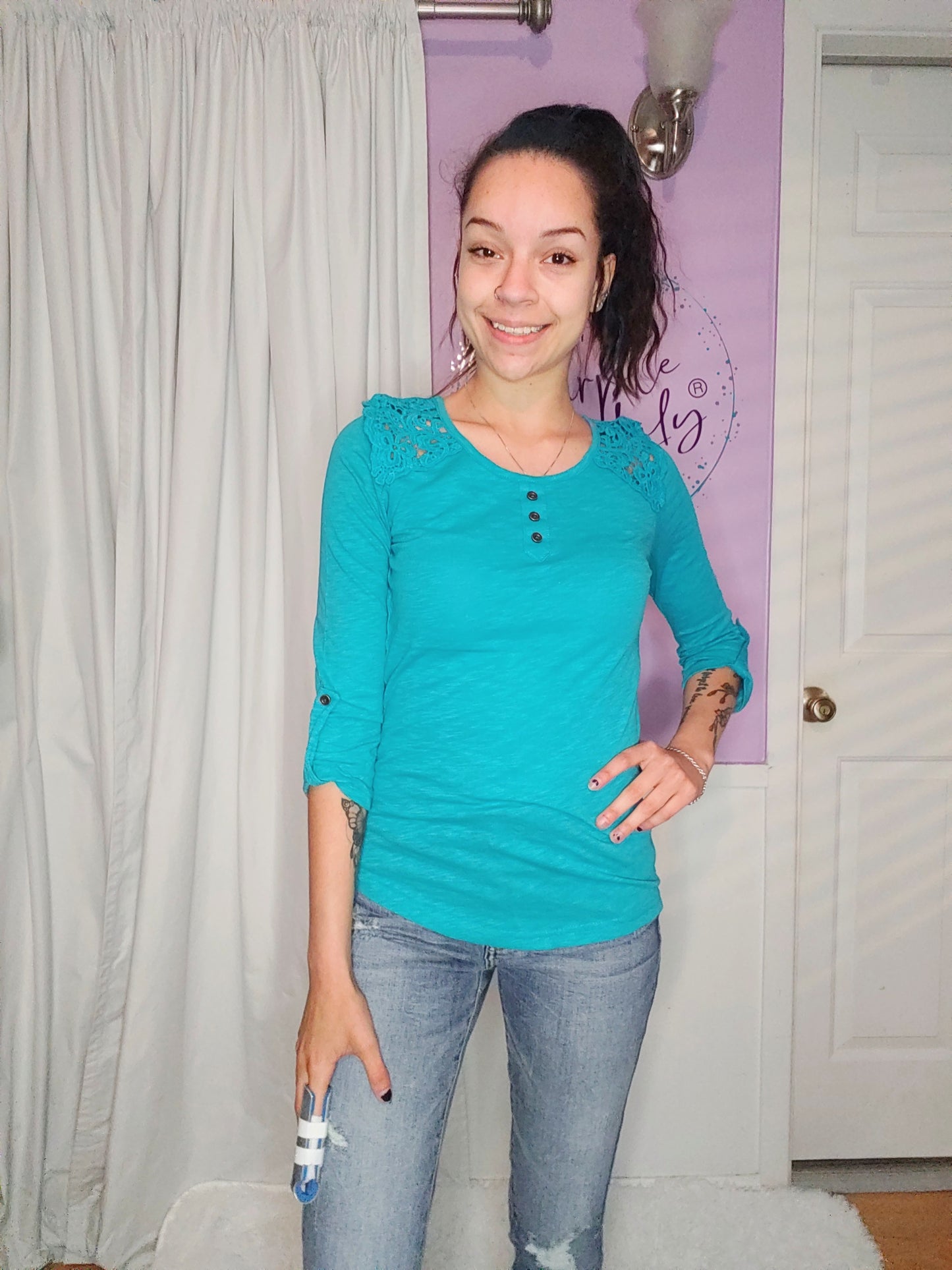 Leslie Lace Top in Navy