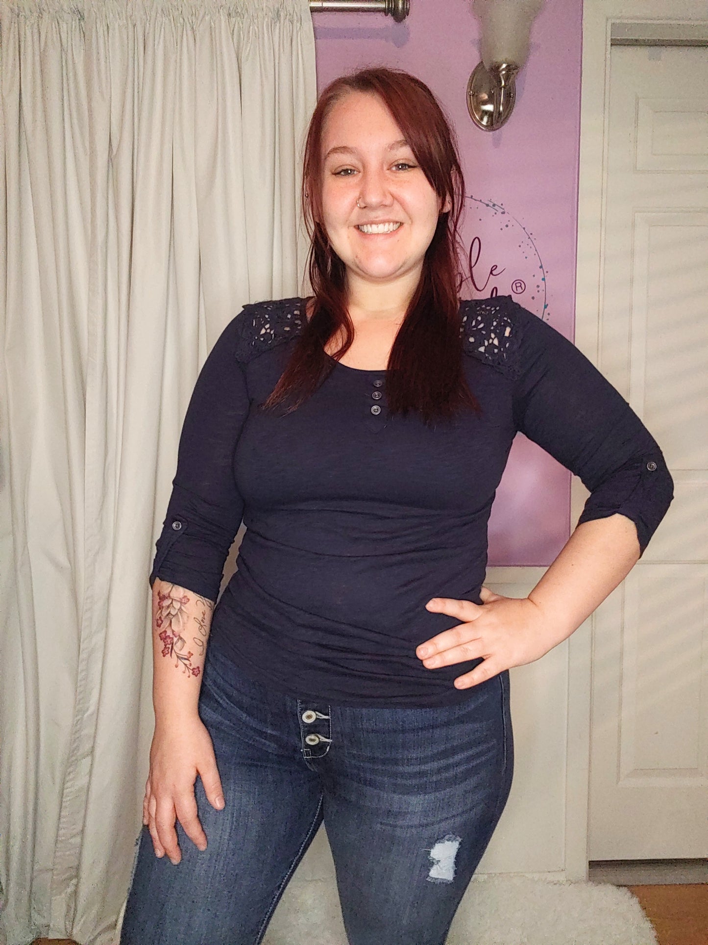 Leslie Lace Top in Navy