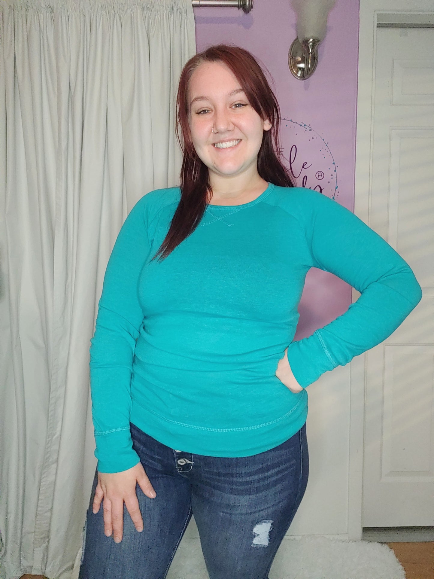 Basic Long Sleeve Top in Turquoise