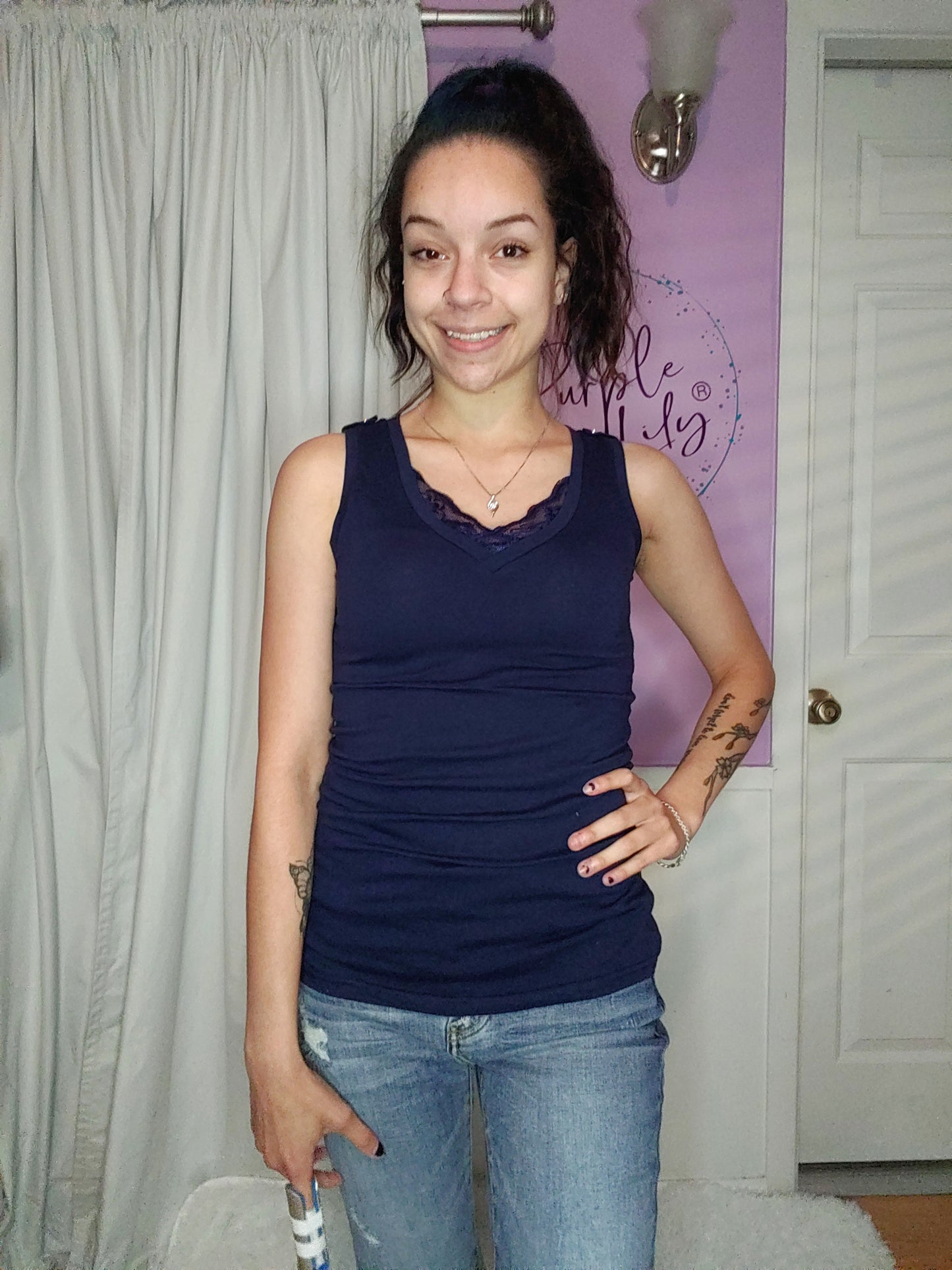 Lace Lined Neck Tank in Red