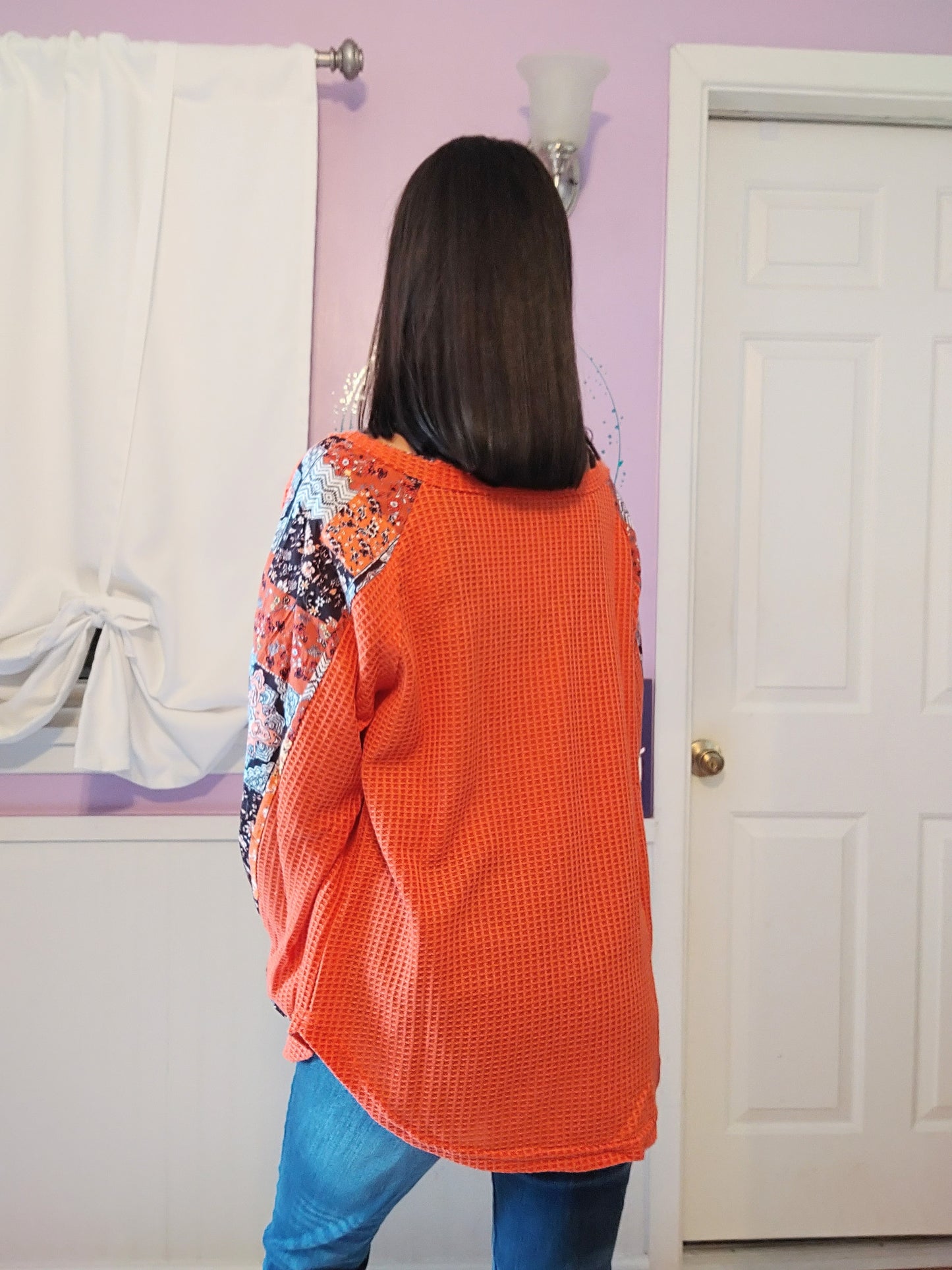 Orange Mixed Bishop Sleeve Top (S-XL)