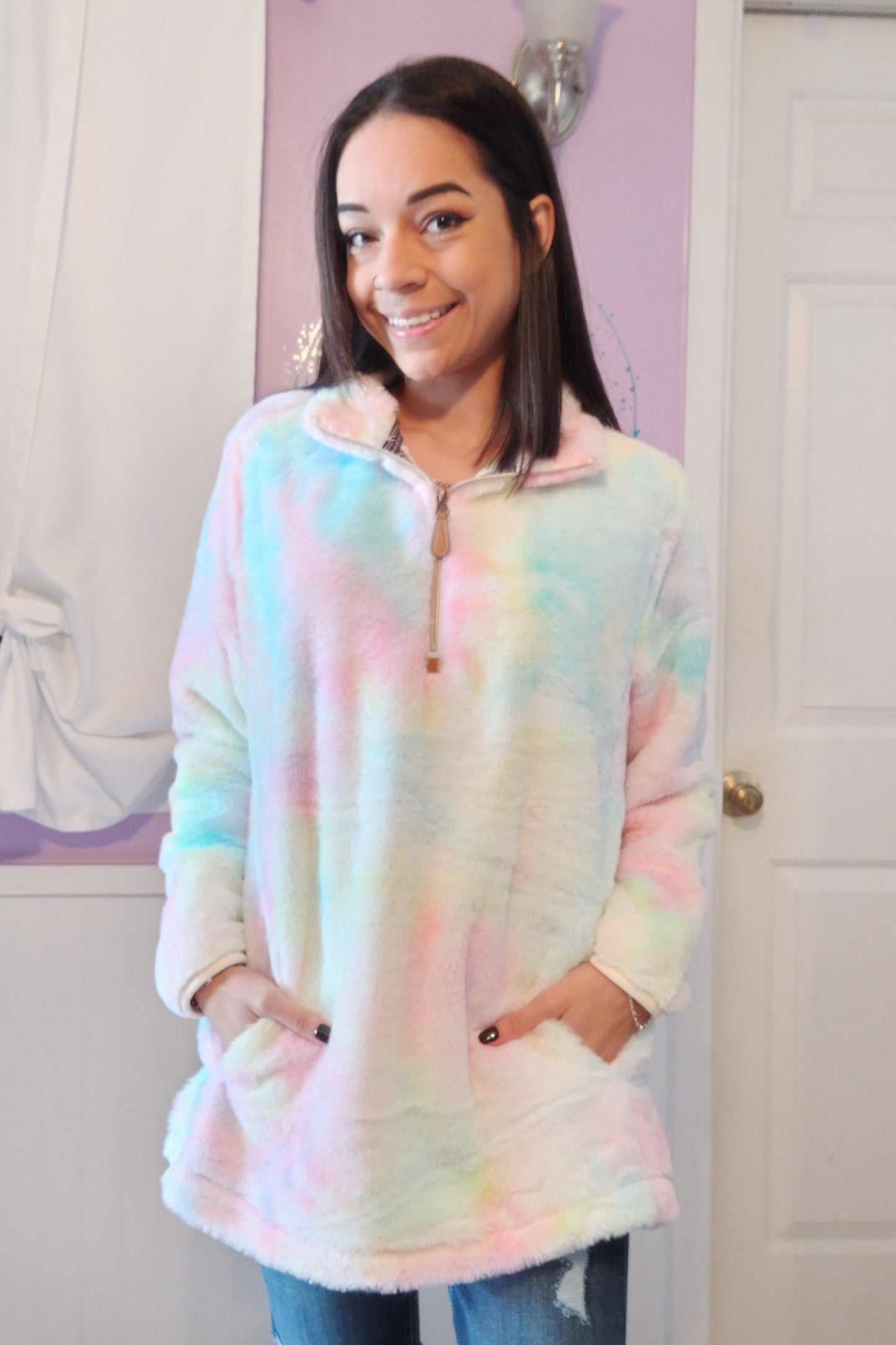 Rainbow Sherbet SOFT Sherpa Half Zip Pullover