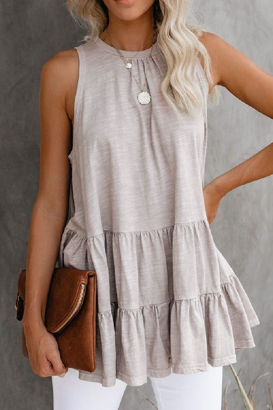 Oatmeal 3 Tier Baby Doll Tank (S-XL)