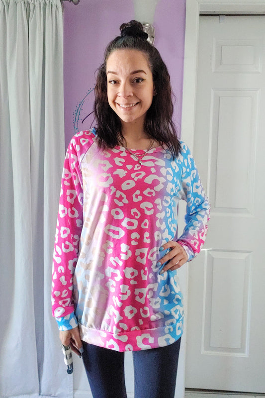 Fuchsia Rainbow Leopard Tunic  (S-XL)